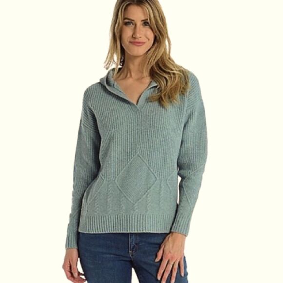 Christopher & Banks Cozycore Cable Knit Hooded Seafoam Knit Popover Sweater-L - Picture 2 of 13